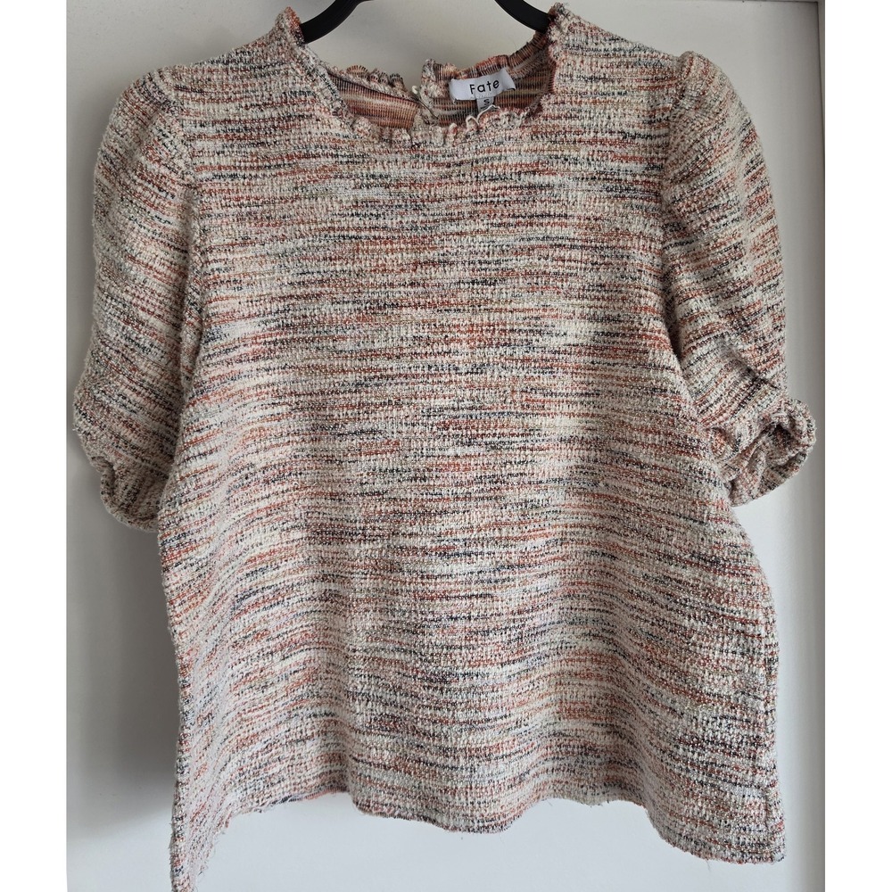 Fate Women's Striped Short Sleeve Top Size S Multicolor Round Neck Blouse Shirt